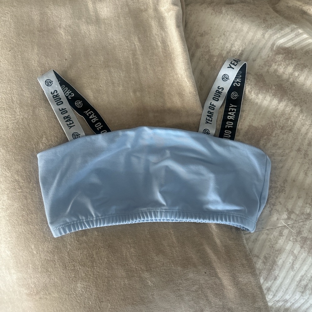 Year of Ours Sky Blue Sports Bra with Logo Straps
